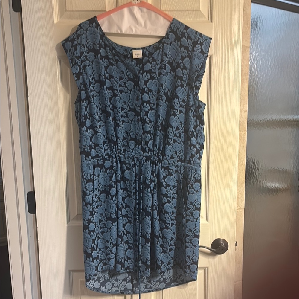 Cabi floral blue drawstring dress with pockets